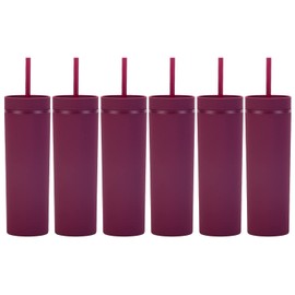 Essasea Matte Burgundy Tumblers with Lids and Straws.16oz Skinny Tumblers Bulk.Double Walled Plastic Acrylic Pastel Tumblers Cups for Iced Coffee Smoothie.DIY Silm Tumblers.