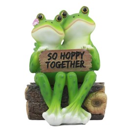 Ebros Romantic Wedding Frog Couple Sitting On Wooden Log Statue "So Hoppy Together" Frog Lovers Figurine Collectible Eternal Happiness Sculpture Perfect For Bridal Anniversary Valentine's Day