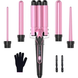 BESTOPE PRO Lockenstab set 5 in 1 Welleneisen - Lockenst√§be 3 F√§sser f√ºr Gro√üe Keine Locken Keramik Lockenwickler mit Verschiedenen Aufs√§tzen mit Handschuh und 2 Clips