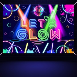 Glow Party Backdrop, Let's Glow Banner Photography Background for Neon Birthday Decorations Glow Party Supplies