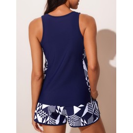 Summer Mae Blouson Tankini Swimsuits for Women 2025 Tummy Control Two Piece Bathing Suits with Sporty Pockets Swim Shorts Cube Size 6