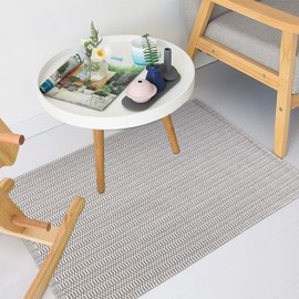 Seavish Chindi Rug, 2'W x 3'L Light Grey and White Striped Hand Woven Recycled Cotton Braid Reversible Small Area Rug Floor Mat Trow Rugs for Laundry Room Kitchen Bathroom Bedroom Dorm