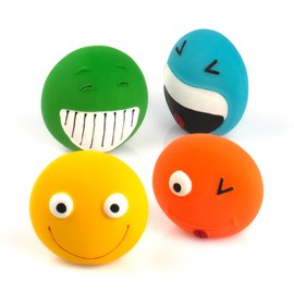 CHIWAVA 4 Pack 3.2'' Latex Squeaky Dog Toy Smiley Face Balls Interactive Fetch Play for Small Dogs