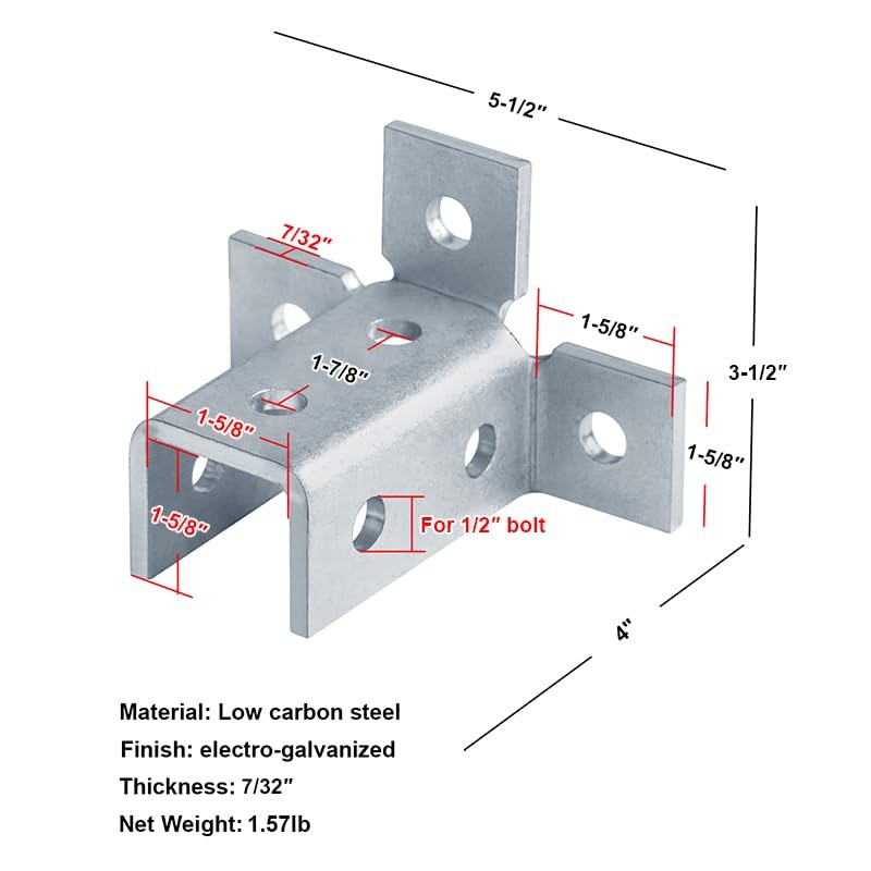 heneng 4 Pack Wing Shaped Fittings for 1-5/8" Strut Channel,7/32"
