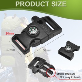 50 Pack 3/4 Inch Paracord Buckles, Compass Buckle for Bracelets Clasp Clip Outdoor Camping Emergency Survival Travel Accessories (Black)