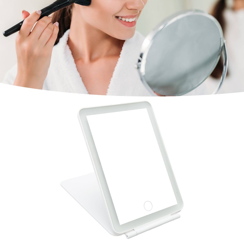 LED Rechargeable Travel Vanity Mirror Folding Portable Lighted Makeup Beauty