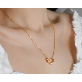 DAINTY Women Gold Plated Titanium Stainless Steel Irregular Gold Heart Necklace 16-18"