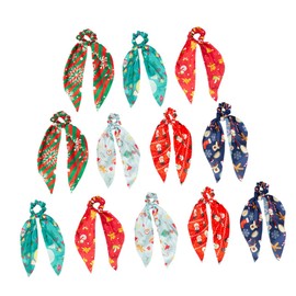 minkissy 12Pcs Christmas Scarf Hair Ties Ponytail Holders for Women Elastic Stylish Hair Accessories for Holiday Parties and Present Giving