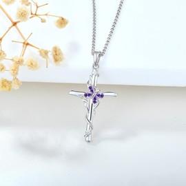 DESTIN Butterfly Cross Pendant Necklace 926 Sterling Silver Cross Butterfly Necklace Jewelry Gifts for Women for Valentine Birthday Christmas Mother Day（purple）