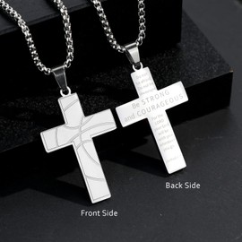 HattiDoris Basketball Cross Necklace for Men Inspirational Bible Verse Cross Pendant Stainless Steel Chain 22+2 inch Basketball Sports Jewelry Basketball Gift for Men Women(S-Be Strong)
