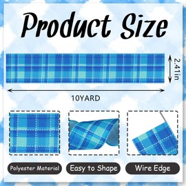Habbiful Spring Buffalo Plaids Wired Edge Ribbon for DIY Craft Wreath Bow Making 2.5''X10Yds Blue Gingham Checkered Fabric Ribbon for Summer Birthday Gift Wrapping Party Farmhouse Home Decor