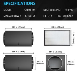 Inline Filter Box with H13 High Efficiency Air Filter- 8"/10" Flanges Included, Filter Box Fit 8/10 Inch Inline Duct Fans for Fresh Air Intake and Ventilation System