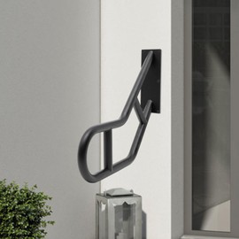 DYNAMI Wall Mounted Handrail for Outdoor Steps,25in L Bent U-Shaped Metal Stair Railing,45-Degree Angle Safety Grab Bars for Garage, Porch, Garden 1-3 Steps (1Pcs 25In Bent U-Shape Black)