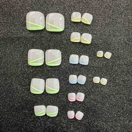 Wedity Pack of 24 False Nails Square Butterfly Line Crystal Shiny Acrylic Toenails Artificial Acrylic Nails for Women Girls (H)