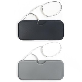 DXYXYO Mini Armless Reading Glasses for Women Men, 2 Pack Thin Legless Nose Clip Readers Compact with Small Portable Case, 2.5 Black and Grey