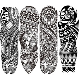 Fake Tribal Totem Temporary Sleeve Tattoos for Men Women,4-Sheet