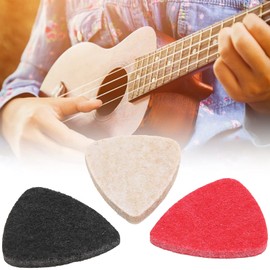 Shanrya Ukulele Picks, Soft Texture Felt Picks, Universal for Ukulele, Bass Guitar (Black, Beige, Red, 3 Pieces)