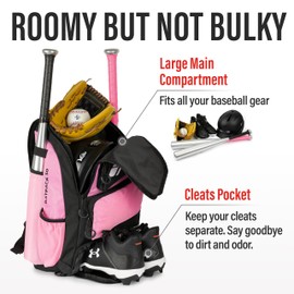 Tonesport Baseball Bag - Backpack for Baseball, Softball, Tball - Adults & Youth Bat Bag - Radiant Pink
