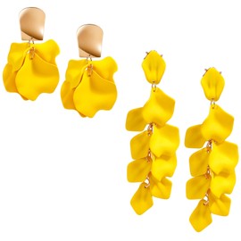 SOMEITIA 2Pairs Rose Petal Dangle Earrings for Women Acrylic Flower Drop Dangle Earring Multicolored Bohemian Resin Statement Floral Earring for Bridal Yellow