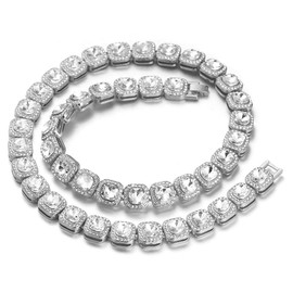 Halukakah Gold Chain Clustered Diamond for Large Dogs, Tennis Chain Necklace Collar Platinum White Gold Plated VVS Quality Lab Diamonds Clear Colour 50 cm Size with Gift Box Decoration Only