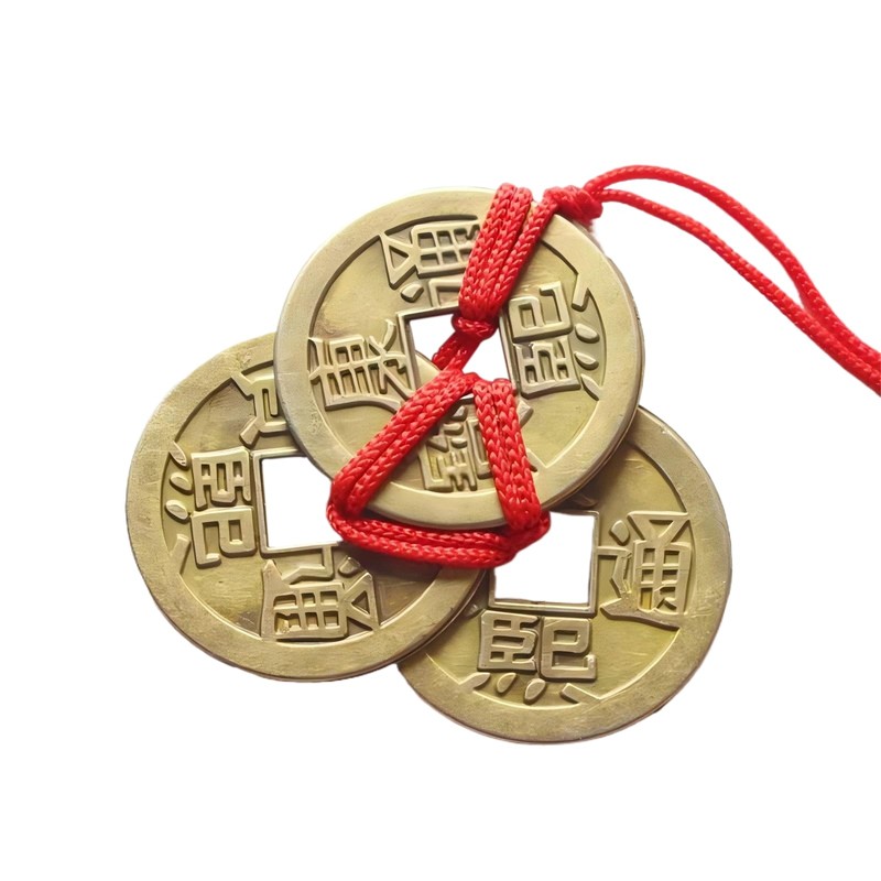 Brass Chinese Feng Shui Coins with Red String – 5