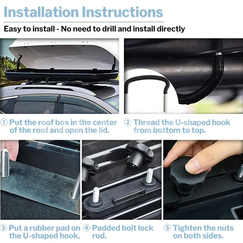 4 Pcs Roof Box U-Bolt Clamps, Upgraded Rooftop Cargo Carrier