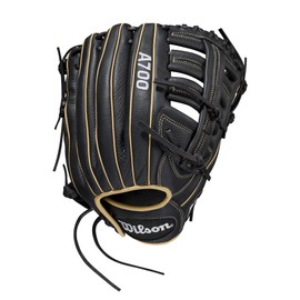 WILSON 2022 A700 Guante de béisbol Outfield de 12.5 Pulgadas, Color Negro/Rubio/Blanco, Tiro para Mano Derecha