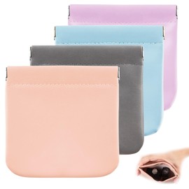 Kvadouly 4 Pcs Coin Purse Makeup Bag – PU Waterproof Portable No Zipper Self-Closing Lambskin Pocket Coin Purse for Women Credit Cards, IDs, Keys, Headsets, Lipsticks