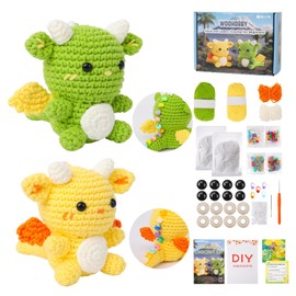 Woohobby Dragon Crochet Kit for Beginners and Adults Step-by-Step Video Tutorials Crochet Fidget Beads Animal Kit with Beginner Yarn for Crocheting 2 Printed Manual for Craft Lovers