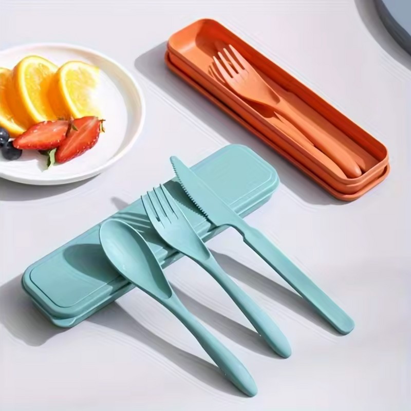 3in1 Portable Travel Cutlery Set with Case - Reusable Utensil