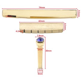 Unxuey 6pcs 6 String Golden Brass Guitar Bridge Pins and Bridge Saddle Nut Set for Acoustic Guitar