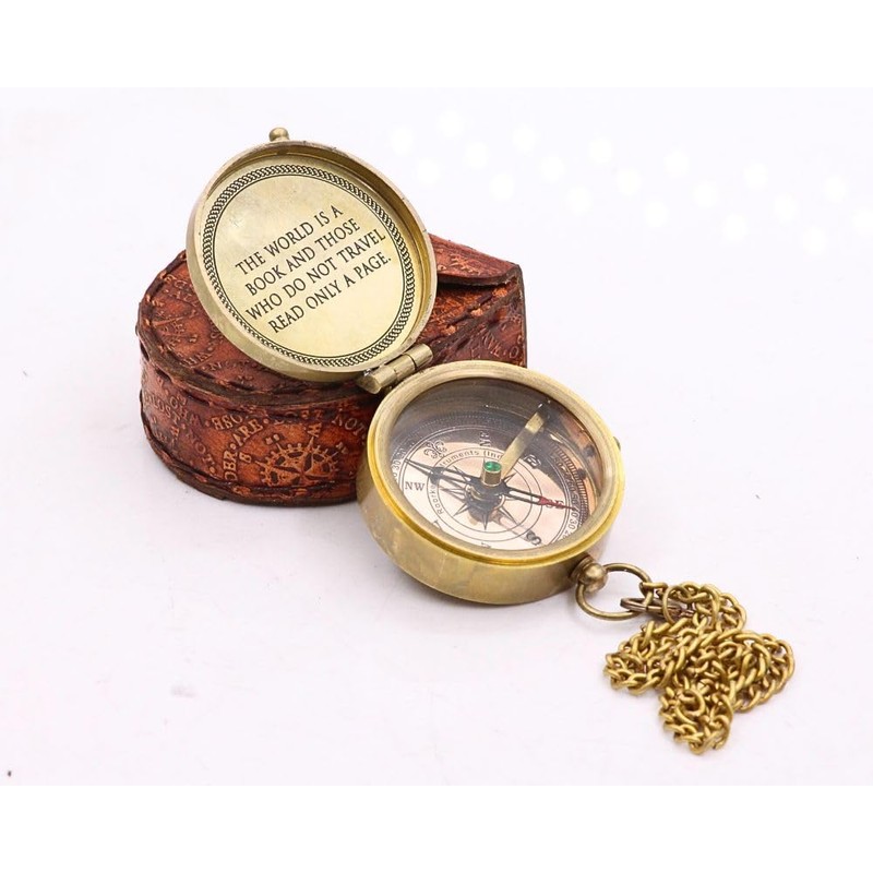 The world is a book.. Quote Solid Brass Compass With