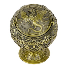 Dragon Ashtray with Lid - Antique Bronze Zinc Alloy Windproof Ashtray, 3D Embossed Gothic Dragon Decor, Cone Incense Burner for Man Cave, Fantasy, Medieval Room