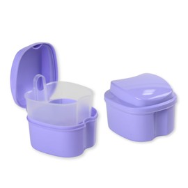 Genco Dental Denture Case, Denture Box with Strainer, Night Cleaner Denture Bath Box for Retainer, Mouthguard, False Teeth, and Denture Cleaning (Purple)