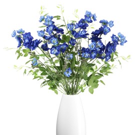 INSUNSIX Blue Delphinium Artificial Flowers, Delphiniums Silk Flowers with Clematis Leaves Long Stem Fake Delphinium for Tall Vase Wedding Centerpieces Home Decor(Dark Blue)