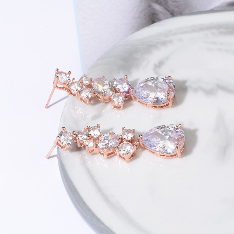 Cinmilada Women's Cubic Zirconia Bridal Earrings - 14k Rose Gold