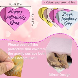 40 piezas de decoración de magdalenas para el día de San Valentín de acrílico, con forma de corazón, para tartas, decoración de corazón, para bodas, regalos del día de San Valentín, fiestas