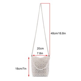 Ayliss Women Beaded Handbag Pearl Clutch Purse Evening Handbag Crossbody Bucket Pearl Tote Shoulder Bag Top-Handle Chain (Ivory)