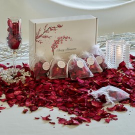 Cherry Blossoms Dried Biodegradable Rose Petals, Wedding Confetti. 35 Mesh Bags, with Stickers.