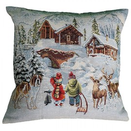 Tablecloth Table Runner Table Cover Christmas Village Blue Grey Tapestry Cotton Blend (140 x 180 cm)