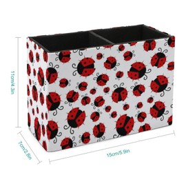 Quteprint Pen Holder, Pencil Holder for Desk Organizer, Summer Red Ladybugs PU Leather Pencil Cups Desktop Stationery Storage Makeup Brush Holder Pen Organizer for Office Home