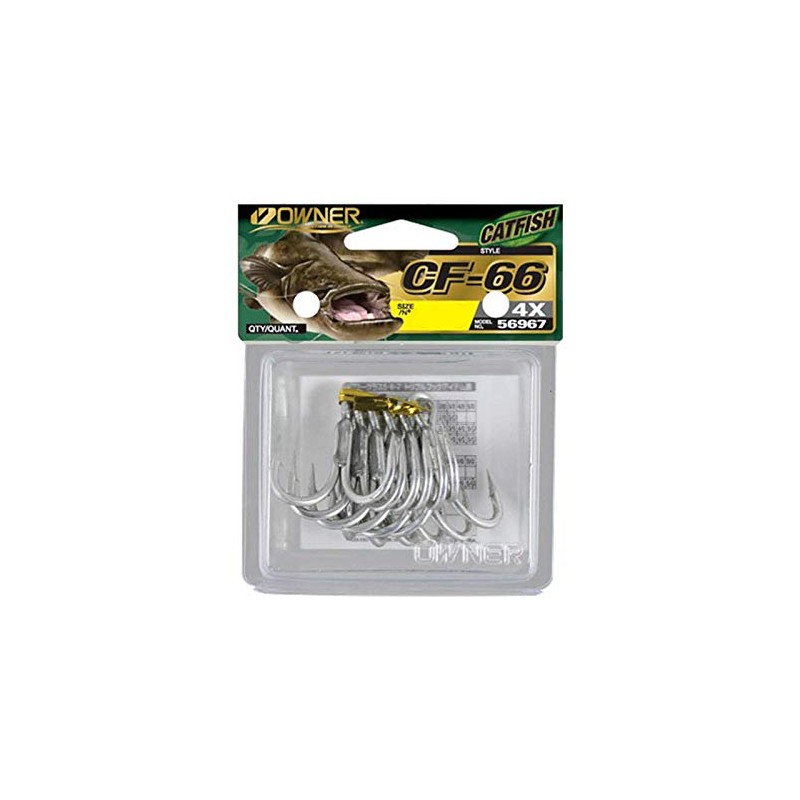 Owner CF-66 Catfish Treble Hooks Size 1/0 Pack of 6