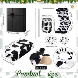 Skicuff 7 Pcs Christmas Gift Set for Women Including 12 oz Cow Pattern Stainless Steel Tumbler with Lids and Straws Throw Blanket Sock Slippers Headband Hair Band for Cow Lovers(7.5-8.5)