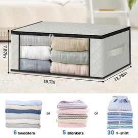 HomeHacks Storage 10-Pack Clothes Organizer Storage Bags Foldable Storage Box with Large Clear Window Sturdy Handles for Closet, Dorm, Pillows, Bedding, Clothes, Blankets, 35L, Ivory