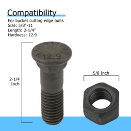 Cutting Edge Bolts & Nuts, 5/8" UNC-11 x 2-1/4" Bucket Cutting Edge Bolts for Snow Plow Bulldozers Motor Grader Front-End Loaders Tractor Replacement Part Attachment, 8 Pack