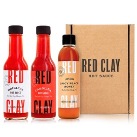 Red Clay All-Star Variety Pack - Spicy Peach Hot Honey, Original Hot Sauce & Carolina Hot Sauce - Gluten Free - Chef-Crafted - Ships in Red Clay Gift Box - 3pk