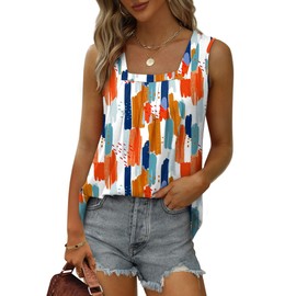 Womens Tops Loose Fit Tank Tops Long Tunic Tops to Wear with Leggings Geometric XXL 09-Colorful Colorblock