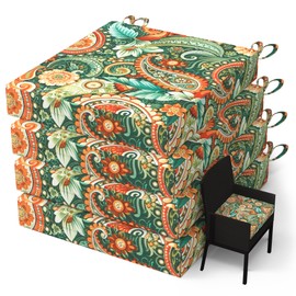 WOLKI Outdoor Cushions for Patio Furniture Set of 4, 18.5 x 16 x 3 Waterproof Seat Cushions Thick Chair Pads for Garden, Patio, Dining Paisley Floral