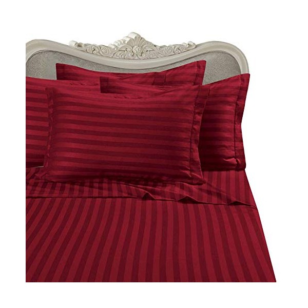 Luxurious RED Damask Stripe, EASTERN KING Size, 800 Thread Count