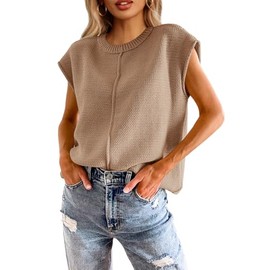 Saodimallsu Summer Tops for Women 2024 Casual Cap Sleeve Lightweight Knitted Loose Sweater Pullover Top